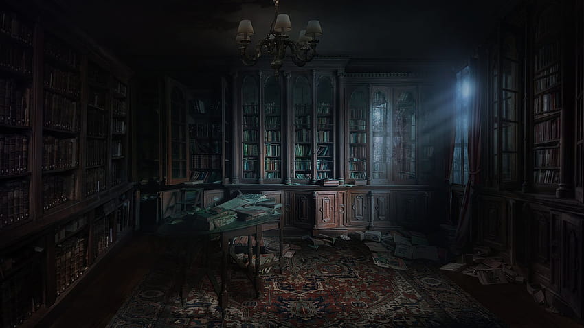 Библиотека, книги, прозорец, светлина, тъмнина 1920x1080 Пълна, тъмна библиотека HD тапет