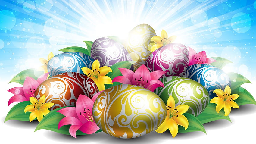 gigli uova per Pasqua Sfondi, uovo di Pasqua digitale Sfondo HD