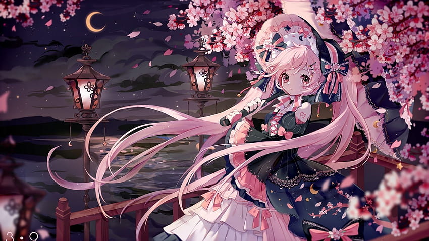 1920x1080 Sakura Miku, flor de cerezo, Vocaloid, Hatsune Miku, gótica, cabello rosa, Lolita para ancha, miku rosa fondo de pantalla