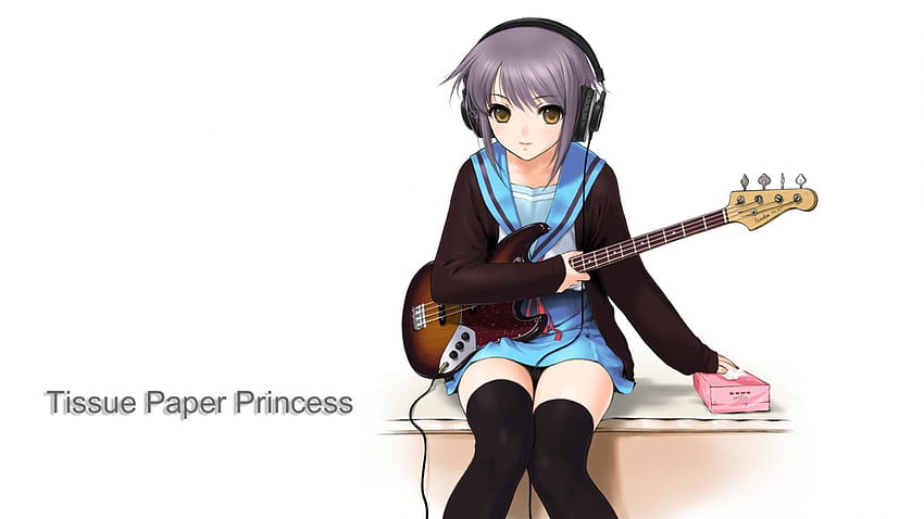 Text school uniforms bass guitars Nagato Yuki brown eyes The, anime girl music bass guitar purple HD wallpaper