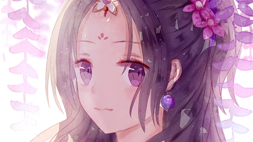 2048x1152 hermosa, chica anime, ojos morados, chica anime violeta fondo de pantalla