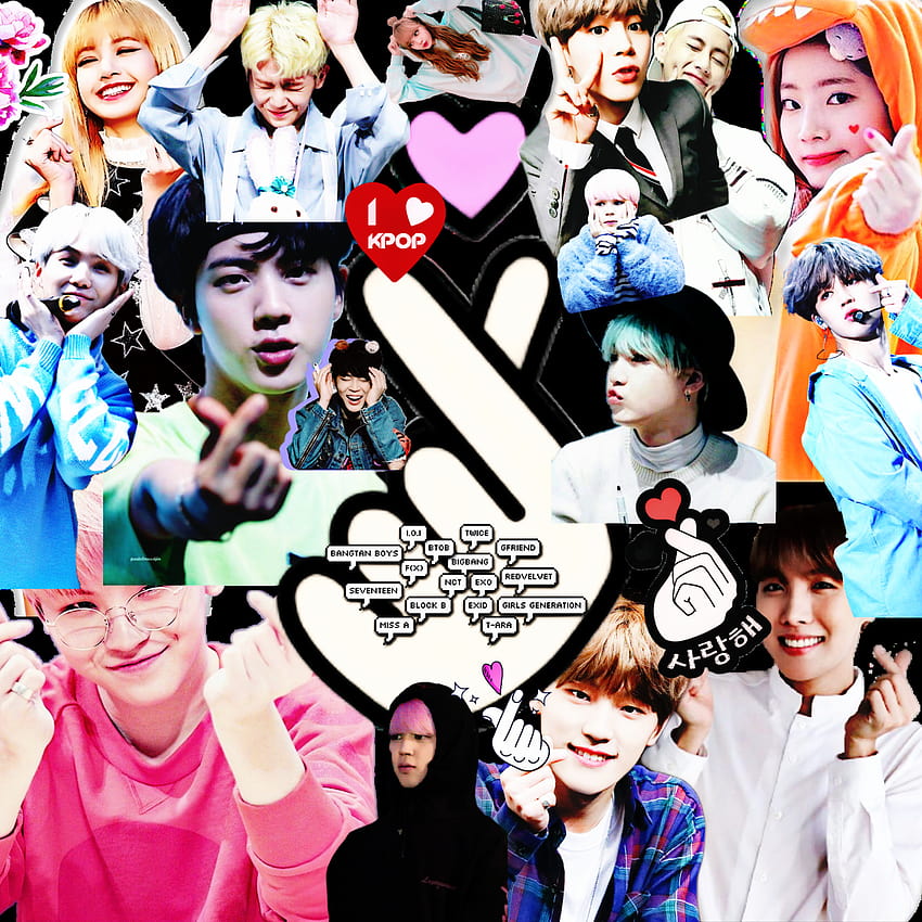 Kpop fingerheart collage cute sticker by @itzchachakim, kpop collage HD ...