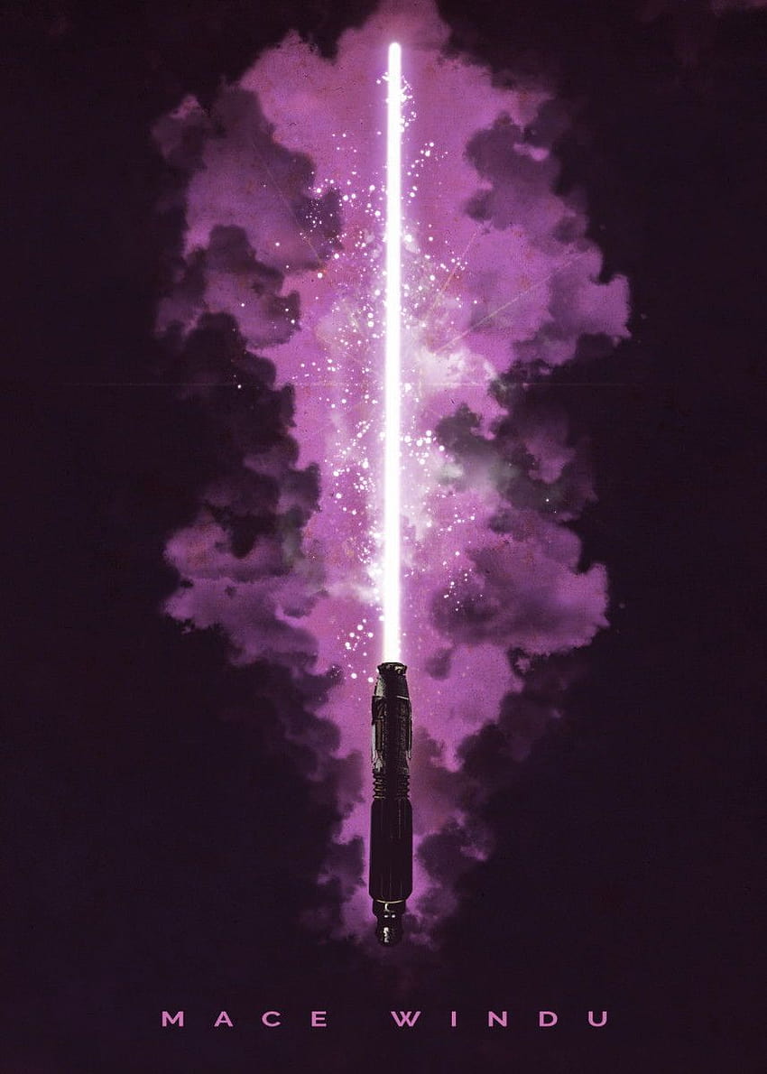 スター・ウォーズ公式キャラクター ライトセーバー メイス・ウィンドゥのアーティストによるアートワーク、紫のライトセーバー HD電話の壁紙