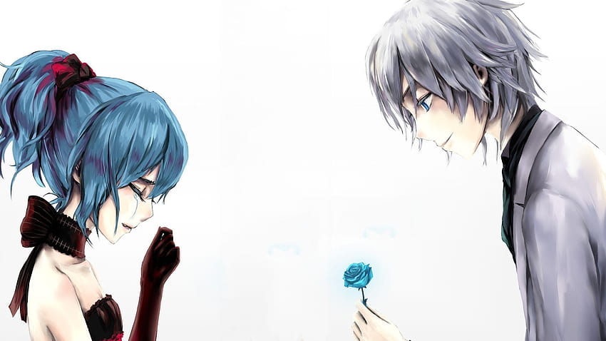 Anime Love Couple Boy daje różę płaczącej dziewczynie, dziewczynie i chłopakowi z anime Tapeta HD