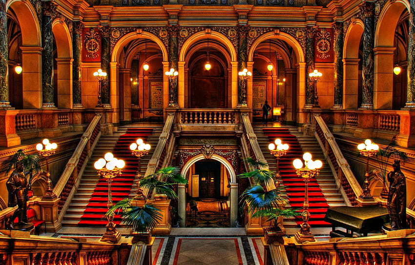 Palacio, castillo, escaleras, pasajes, sección интерьер, interior del palacio fondo de pantalla
