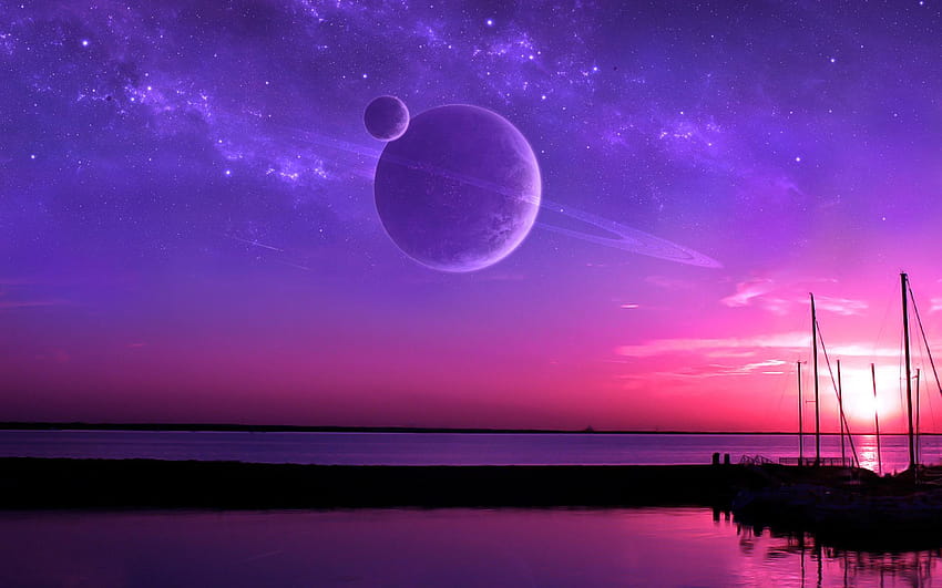 Puesta de sol de fantasía púrpura fondo de pantalla