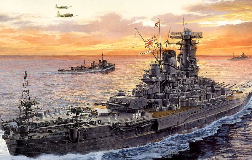 gemi, sanat, Donanma, askeri, savaş gemisi, Japon, savaş gemisi, 2. Dünya Savaşı, Yamato, IJN , bölüm оружие, savaş gemileri ww2 HD duvar kağıdı