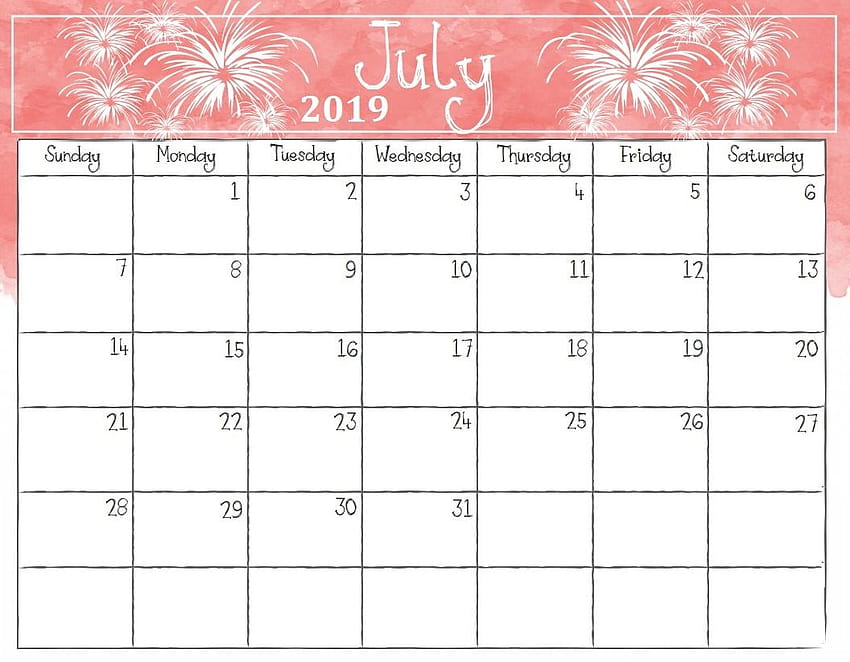 July 2019 Printable Calendar Word, PDF And JPG, happy 4th of july 2019 HD wallpaper