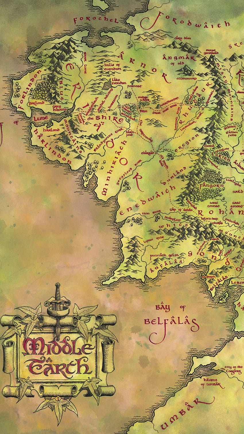 Карта на Средната земя The Lord of the Rings Mobile, карта на Средната земя телефон HD тапет за телефон