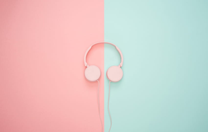música, fundo, rosa, azul, meio, fio, minimalismo, fones de ouvido, rosa, ao meio, seção минимализм, cores meio a meio papel de parede HD