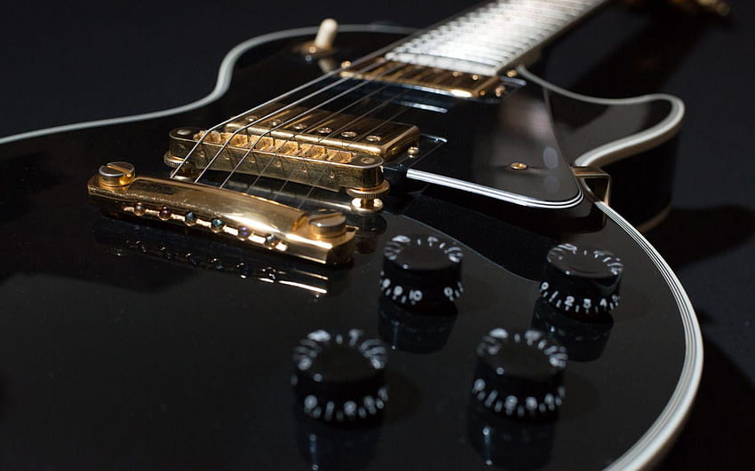 Czarna gitara elektryczna – Gibson Les Paul panoramiczny, gitary gibson les paul Tapeta HD