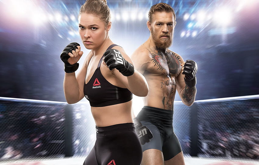 girl, guy, the ring, fighters, the audience, Electronic Arts, Ronda Rousey, Rhonda Rauzi, Conor McGregor, Conor McGregor, EA SPORTS UFC 2 , section игры, ufc girls HD wallpaper