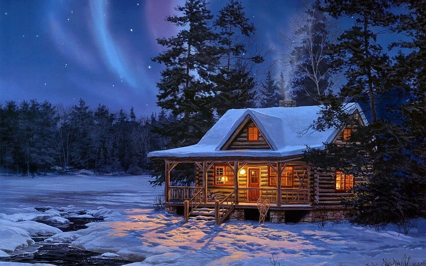 Gemütliche Winterhütte, gemütliche Hütte HD-Hintergrundbild