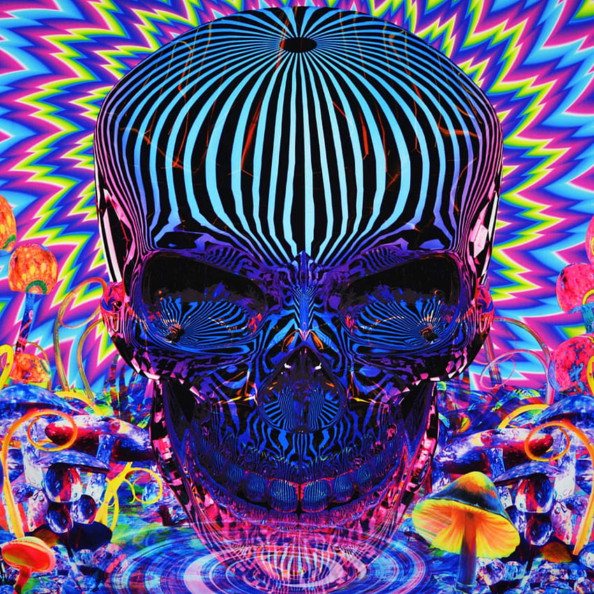Galoker Tapisserie psychédélique Tapisserie crâne Tapisserie champignons trippy Tapisserie abstraite colorée Tapisserie hippie bohème Tenture murale pour décoration d'intérieur, squelette trippy Fond d'écran de téléphone HD