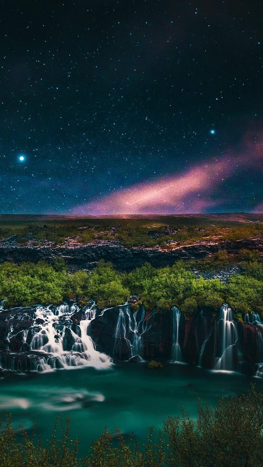 Beautiful waterfalls, night, starry 750x1334 iPhone 8/7/6/6S, waterfall night HD phone wallpaper