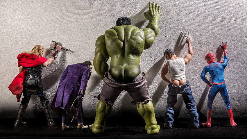 Funny Avengers Hulk Thor Spiderman Logan HD wallpaper
