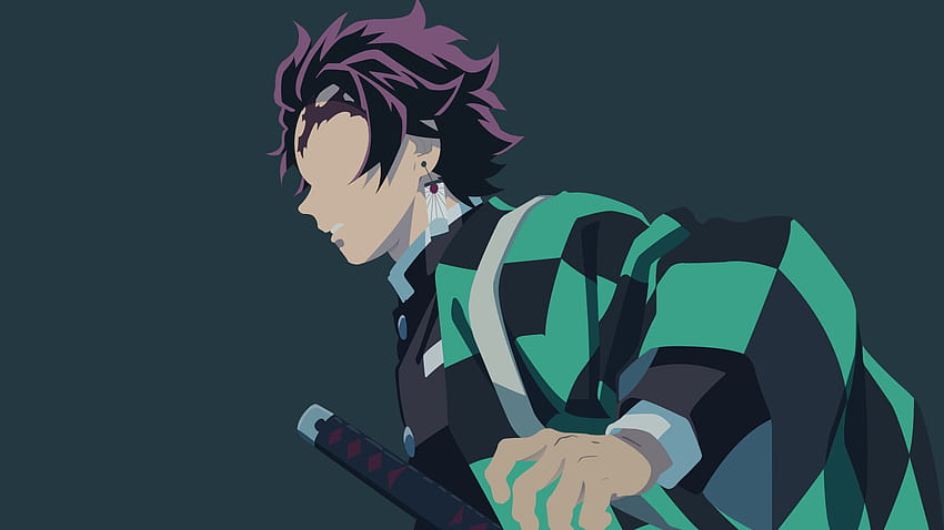 Demon Slayer Tanjirou Kamado Wearing Black And Green Checked Dress With Black Backgrounds Anime, cool green anime HD wallpaper
