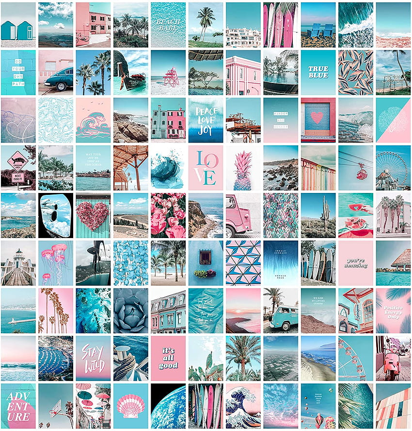 Mavi Estetik Duvar Kolajı Kiti, 100 Takım 4x6 inç, Genç Kızlar için Pembe VSCO Odası Dekoru, Yaz Sahili Duvar Sanatı Baskısı, Yurt , Oda Estetiği için Küçük Posterler…: Posterler &, yaz kolaj estetiği HD telefon duvar kağıdı
