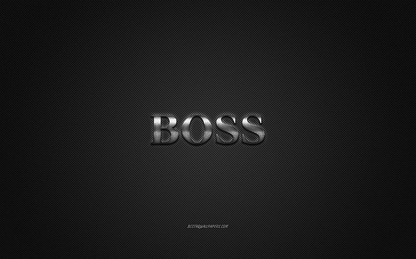 Hugo Boss ロゴ、メタル エンブレム、アパレル ブランド、ブラック カーボン テクスチャ、グローバル アパレル ブランド、Hugo Boss、ファッション コンセプト、解像度 2560x1600 の Hugo Boss エンブレム。 高品質、 高画質の壁紙