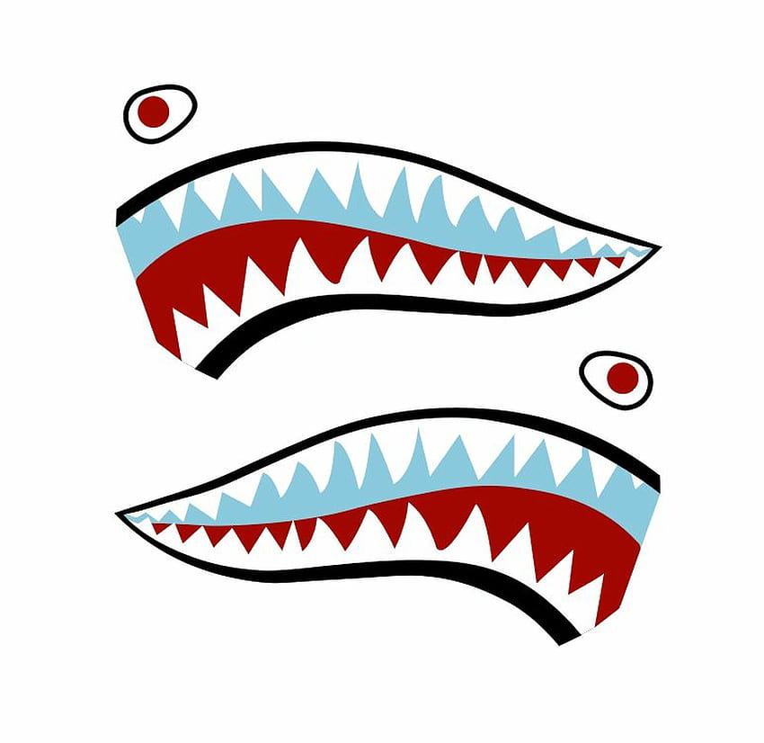 Tiburón boca dientes nariz arte militar avión calcomanía SM, avión de combate dientes de tiburón fondo de pantalla