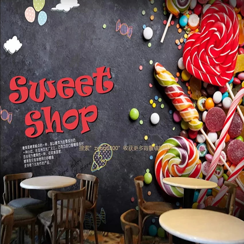 Trasporto di goccia Murale personalizzato Stile industriale personalizzato Candy Tema Dessert Gourmet Sfondi Pittura murale Deco Sfondo del telefono HD