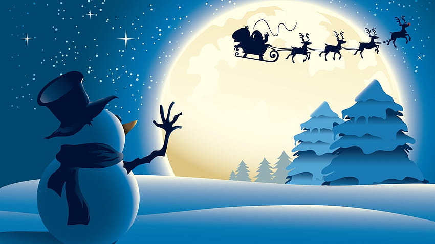 Santa in Flight, santa sleigh and reindeers in sky HD wallpaper