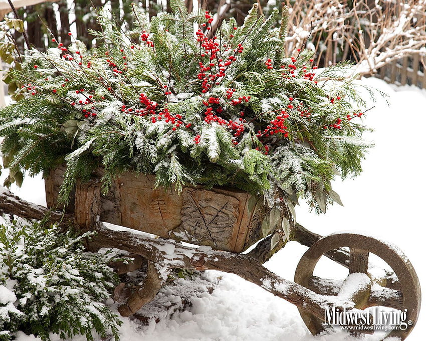 Christmas Outdoor Wheelbarrow, christmas porch decorations HD wallpaper