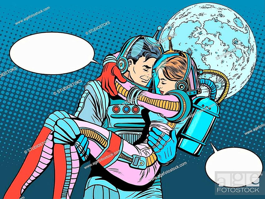 Pasangan astronot menyukai gaya retro seni pop pria wanita. Fiksi ilmiah dan eksplorasi ruang angkasa, Stok Vektor, Vektor Dan Royalti Anggaran Rendah. . ESY Wallpaper HD