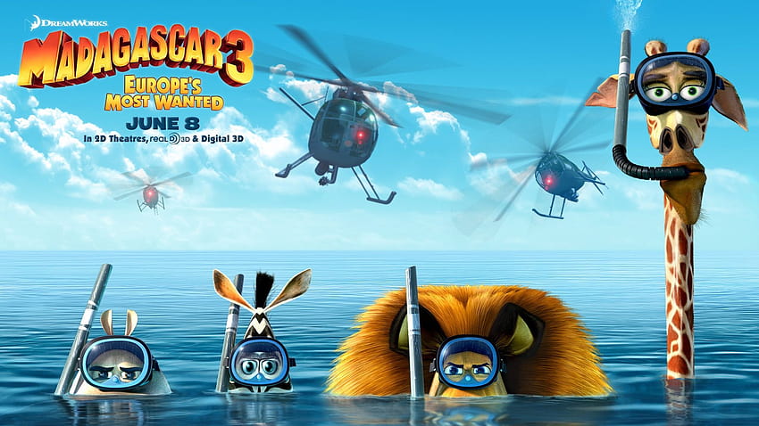 Pełny plakat helikoptera morskiego z Madagaskaru, filmy o helikopterach Tapeta HD