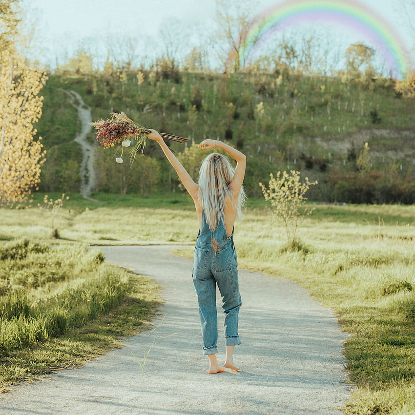 rainbow aesthetic iPhone and wildflowers and overalls, overalls girls HD phone wallpaper