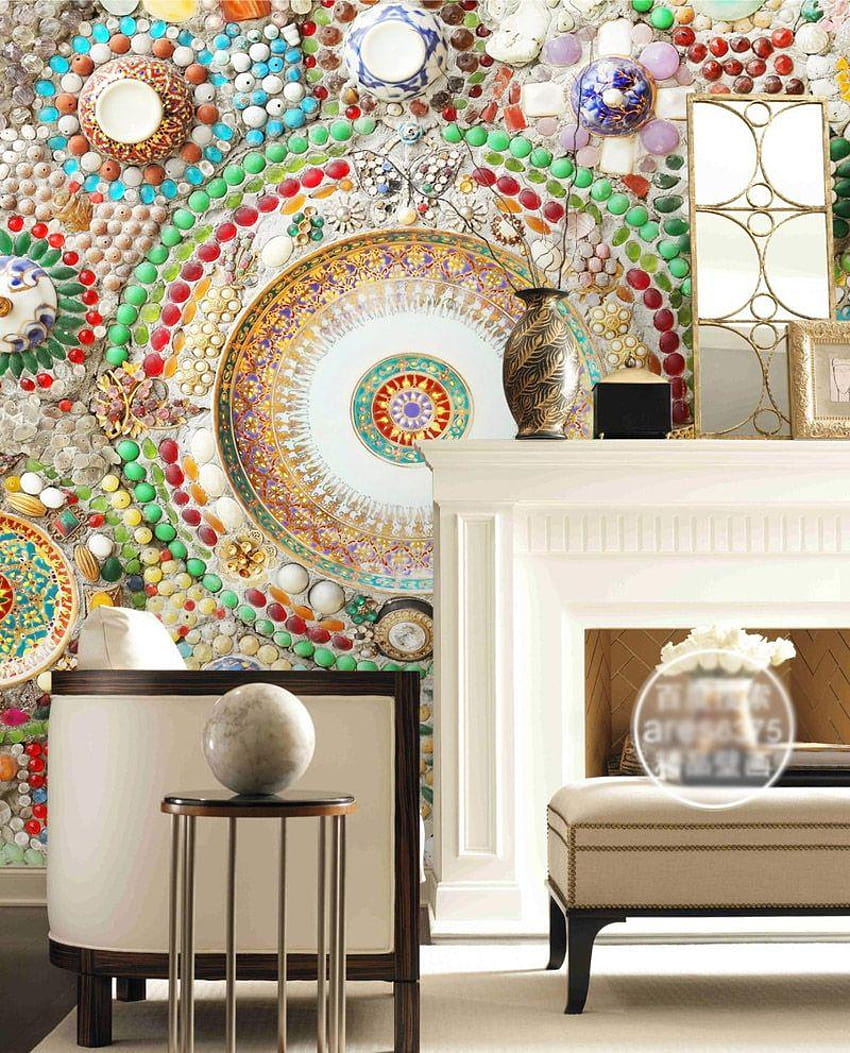 Bohemian 3D Wall Mural Bedroom Jade Mosaic Hotel HD phone wallpaper