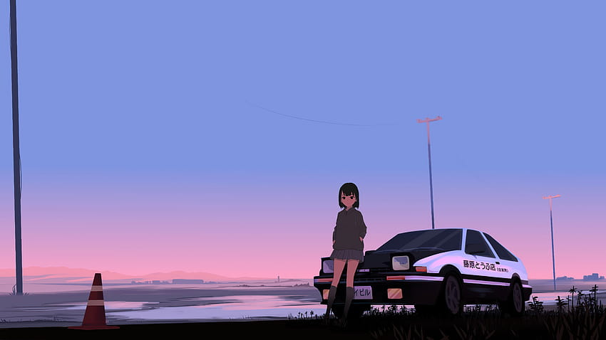 7680x4320 Initial D Trueno Anime Police Girl, Tła i estetyczne anime Tapeta HD