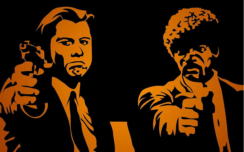 Pulp Fiction 1994 Rok Filmy John Travolta Samuel L Jackson Artwork Pomarańczowy, plakat filmowy Pulp Fiction Tapeta HD