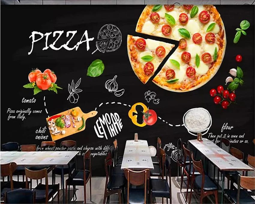 beibehang for living room Kitchen black italian pizza shop decorative mural western restaurant backgrounds HD wallpaper