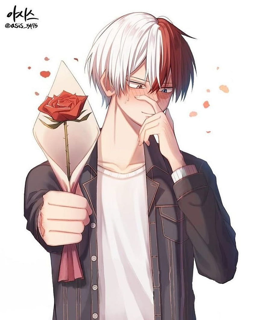 Imagine ele dando para vocês, meninas ...., cara de anime dando flores Papel de parede de celular HD