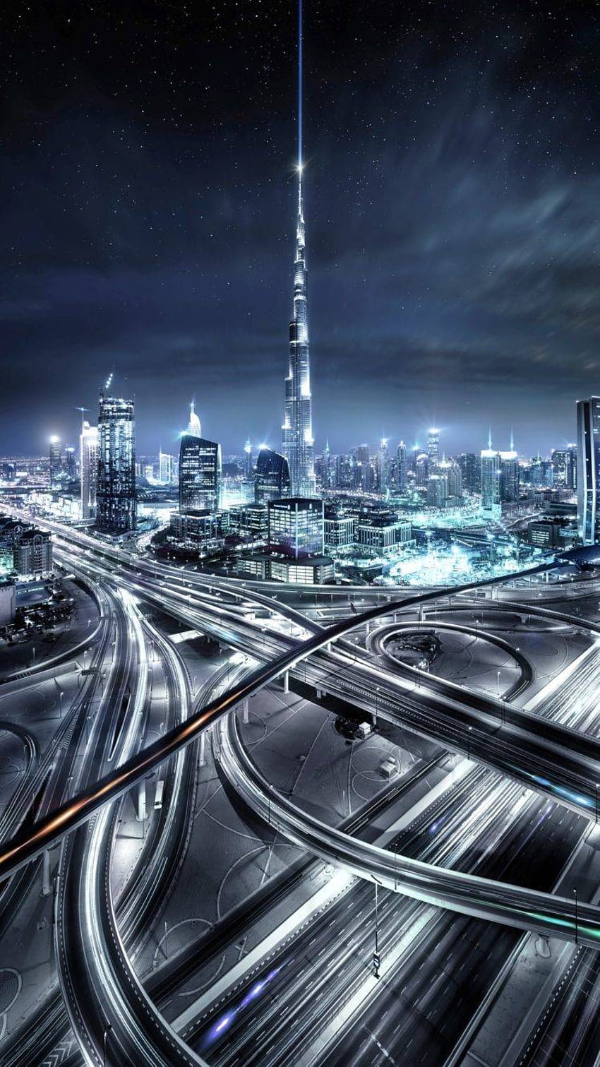Porträtanzeige, Luft, Langzeitbelichtung, Dubai, United, Burj Khalifa Mobile HD-Handy-Hintergrundbild