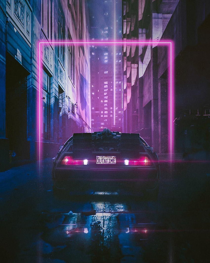 Delorean car neon colors futuristic outtatime digital art future life in 2020, retrowave car ps4 HD phone wallpaper