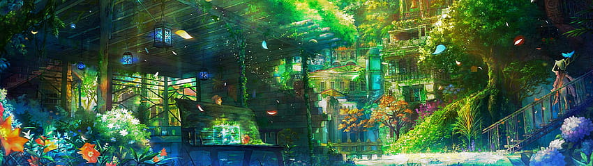 Anime Panoramic, green city anime HD wallpaper