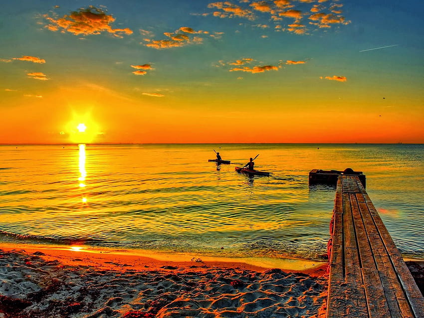 Strand-Sonnenaufgang, Sonnenaufgang über dem Strand HD-Hintergrundbild