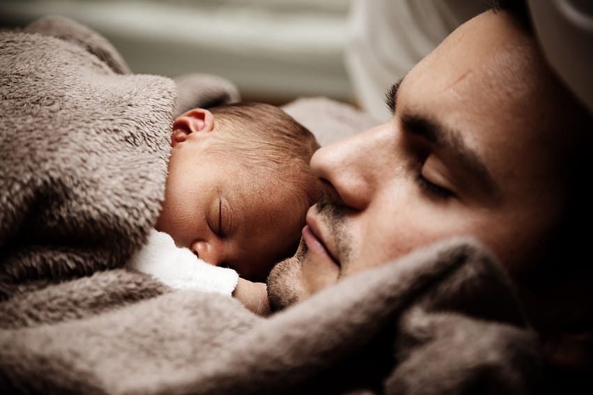 Sleeping Man and Baby in Close HD wallpaper