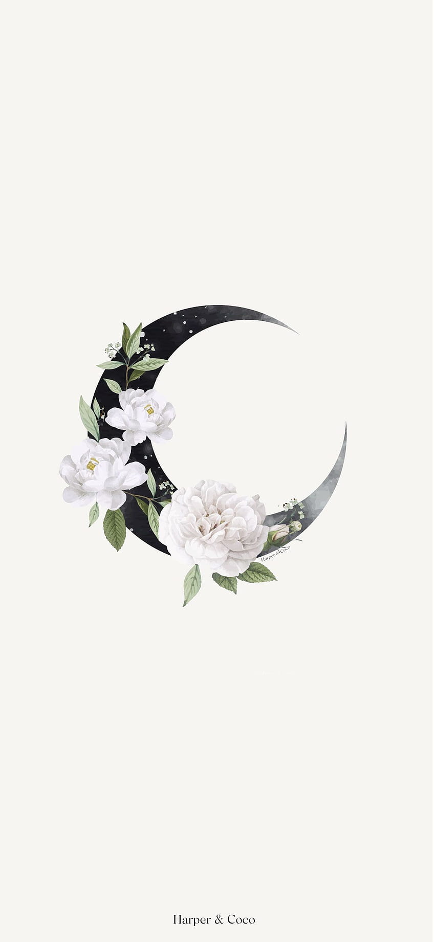 Arte de la pared de la luna Cartel celestial Cartel bohemio Beige negro, luna estética blanca fondo de pantalla del teléfono