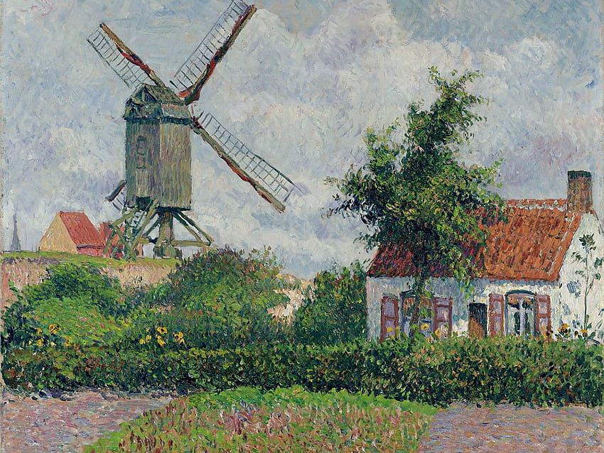 windmills Camille Pissarro, Windmill at Knokke 2048x1536 HD wallpaper
