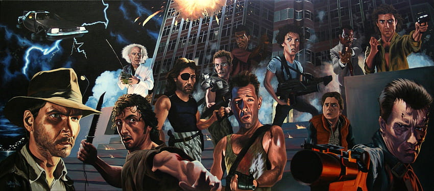 2871626 / movies caricature terminator indiana jones die hard back to the future alien movie escape from new york rambo hollywood, die hard movies HD wallpaper