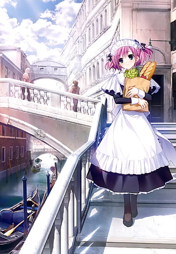 Grisaia no kajitsu frontwing fumio game cgo rakuen knife komine sachi maid  pink hair short hair weapon wallpaper, 2560x1440, 96891