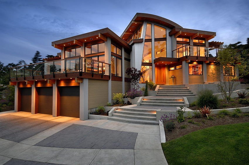 Дизайн фасада частного дома в современном стиле, luxury homes HD wallpaper
