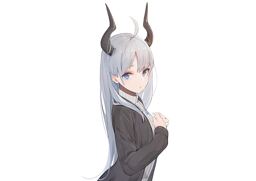 1190544 horns, anime girls, Reed (Arknights), blue eyes, silver hair, anime,  Arknights, Ka11_CA, tail - Rare Gallery HD Wallpapers