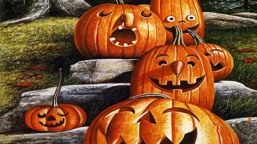 4 Halloween Pumpkin Heads HD wallpaper