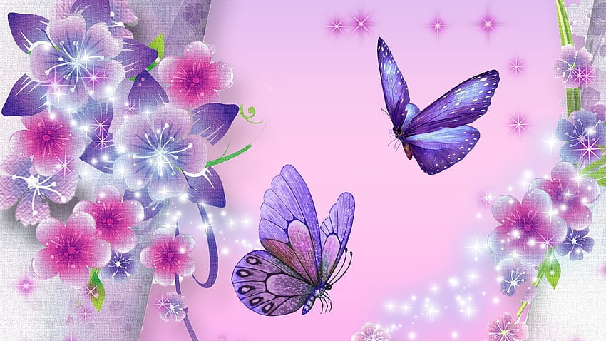 6 Kupu-kupu Merah Muda dan Ungu, kupu-kupu berkilauan Wallpaper HD