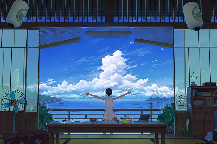 Summer Clouds Lofi Digital Art Artwork • For You For & Mobile, лятна аниме естетика HD тапет