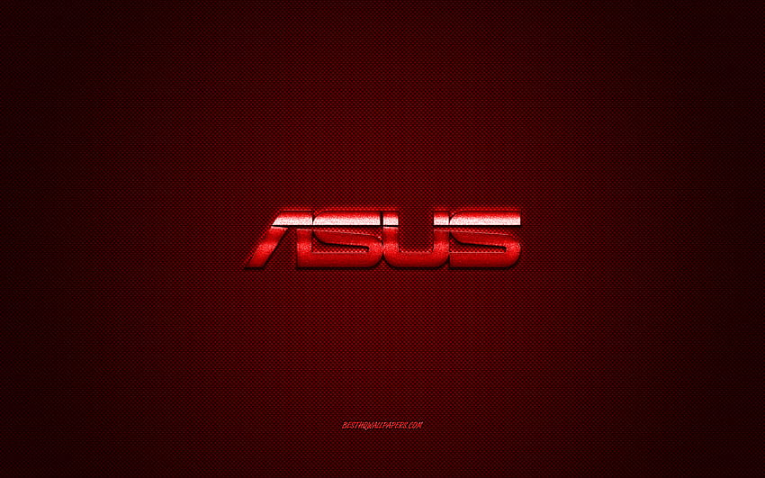 Logotipo de Asus, logotipo rojo brillante, emblema de metal de Asus, para teléfonos inteligentes Asus, textura de fibra de carbono roja, Asus, marcas, arte creativo con resolución 2560x1600. Alta calidad, rojo asus fondo de pantalla